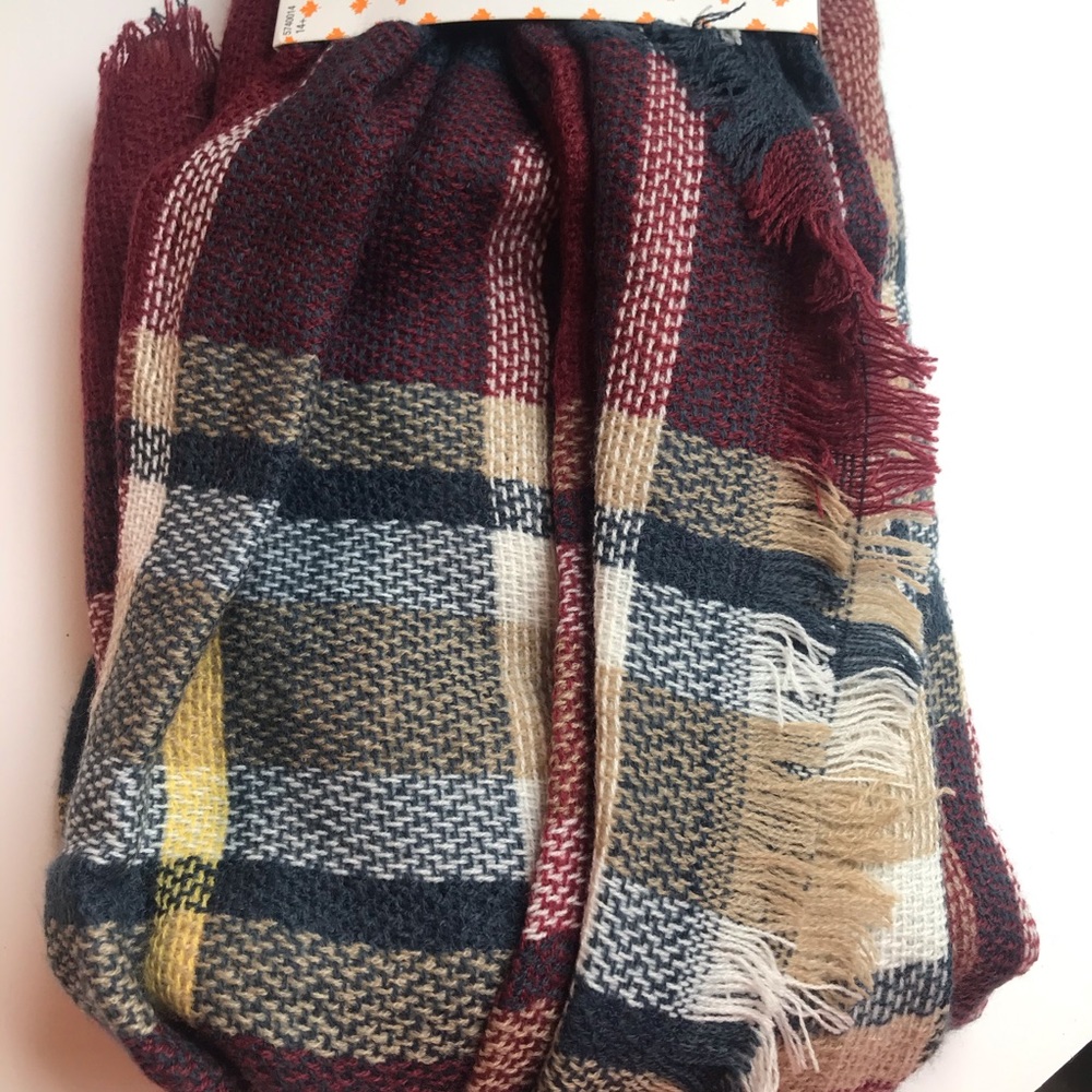 Plaid Blanket Scarf Oversized Wrap Fall Burgundy Green Full Size XL Gift NWOT